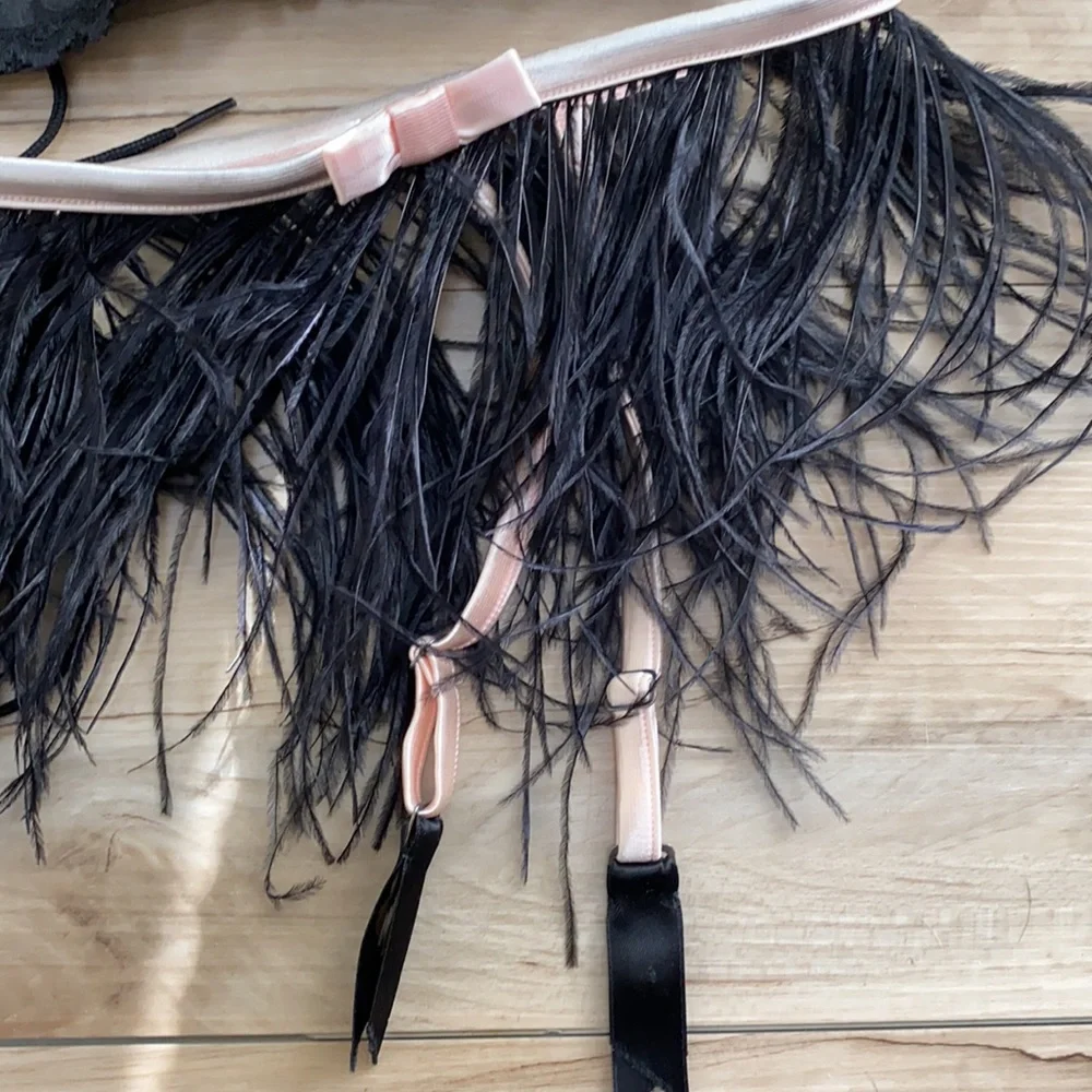 Fredericks of Hollywood Black Corset w/ Feather Belt - Picture 7 of 9